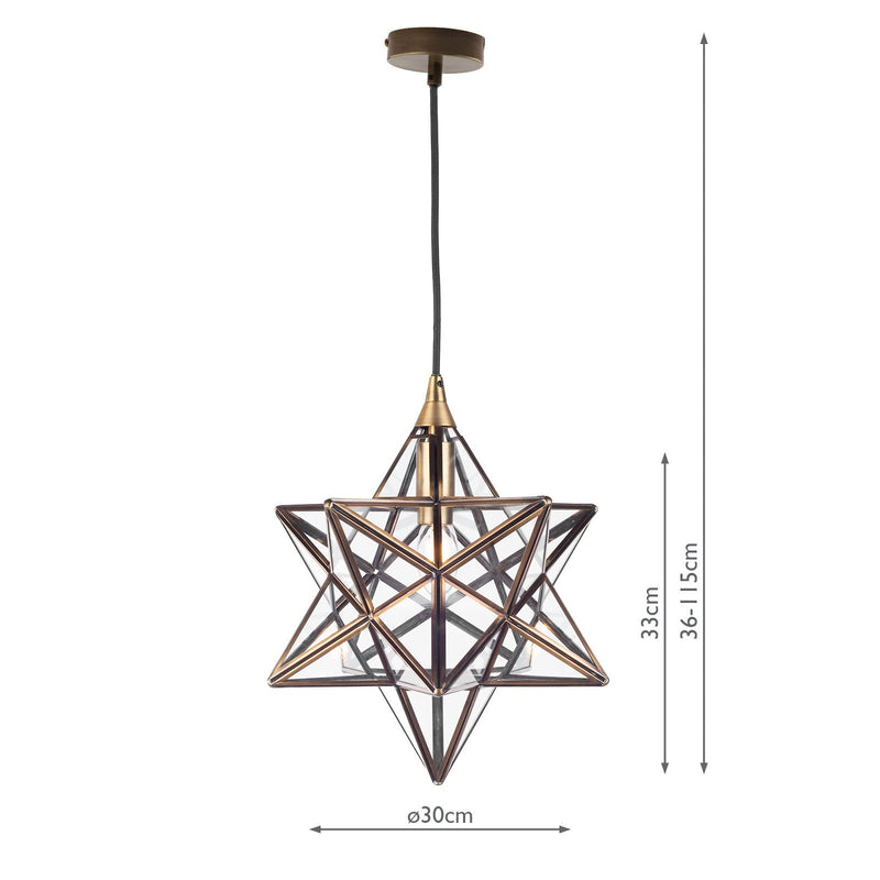 Load image into Gallery viewer, Dar Lighting ILA0175 ILARIO 1 Light Star Pendant Antique Brass Glass Small - 23806
