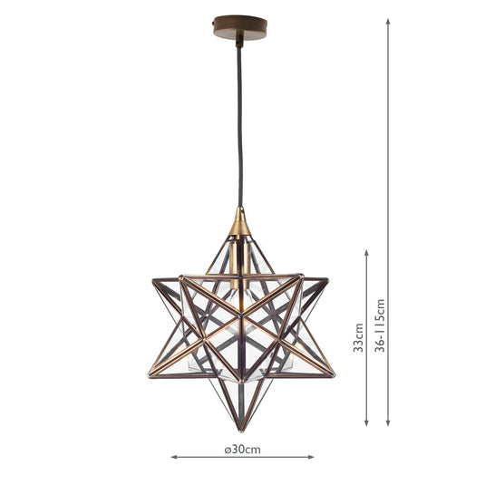 Dar Lighting ILA0175 ILARIO 1 Light Star Pendant Antique Brass Glass Small - 23806