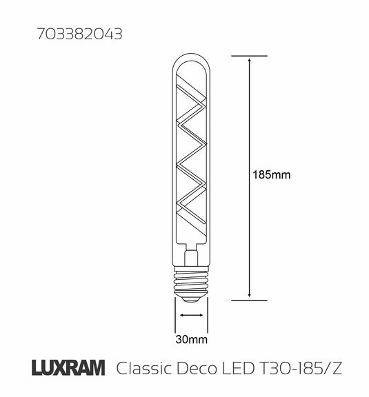 Classic Deco LED 185mm Tubular E27 Dimmable 4W 1800K Extra Warm White, 300lm, Gold Glass, 3yrs Warranty