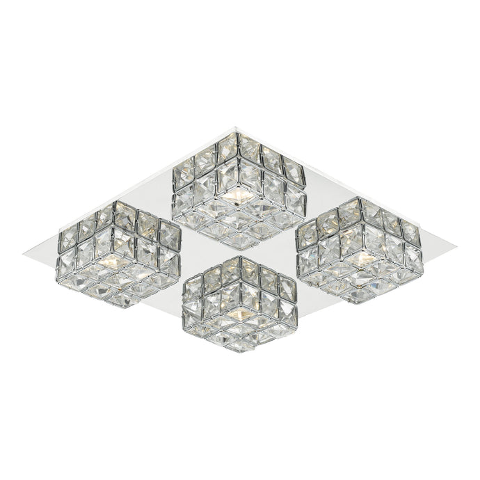 Dar Lighting IMO0450 Imogen LED flush glass faceted squares Polished Chrome frame - 21439