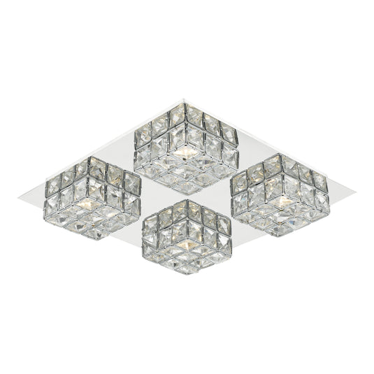 Dar Lighting IMO0450 Imogen LED flush glass faceted squares Polished Chrome frame - 21439