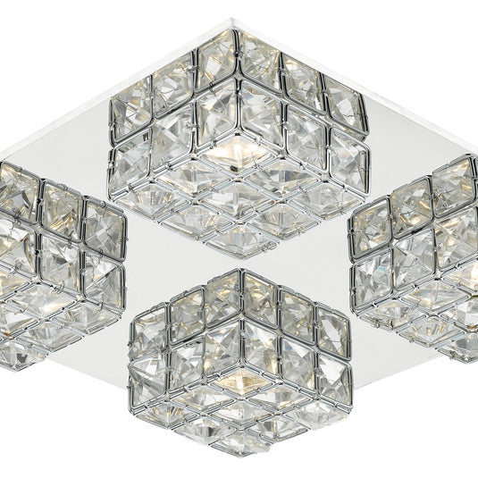 Dar Lighting IMO0450 Imogen LED flush glass faceted squares Polished Chrome frame - 21439