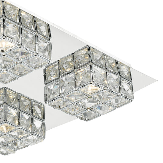 Dar Lighting IMO0450 Imogen LED flush glass faceted squares Polished Chrome frame - 21439