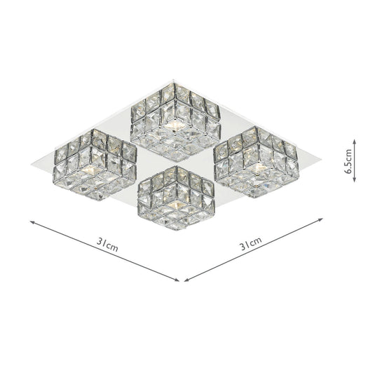 Dar Lighting IMO0450 Imogen LED flush glass faceted squares Polished Chrome frame - 21439
