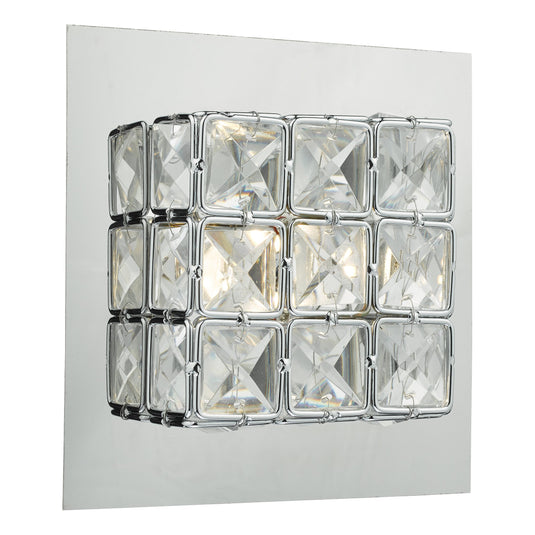 Dar Lighting IMO0750 Imogen LED Wall Light Glass Faceted Squares With Polished Chrome Frame - 35150
