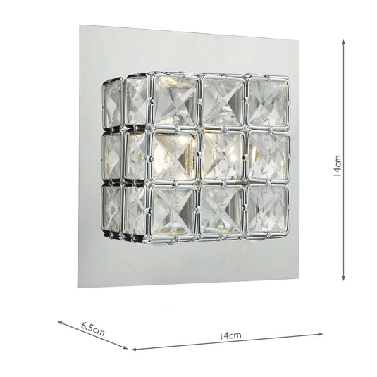Dar Lighting IMO0750 Imogen LED Wall Light Glass Faceted Squares With Polished Chrome Frame - 35150