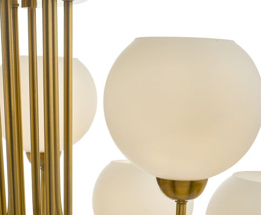 Dar Lighting IND1335 Indra Opal Glass Globe 9 Light Pendant Natural Brass - 35151
