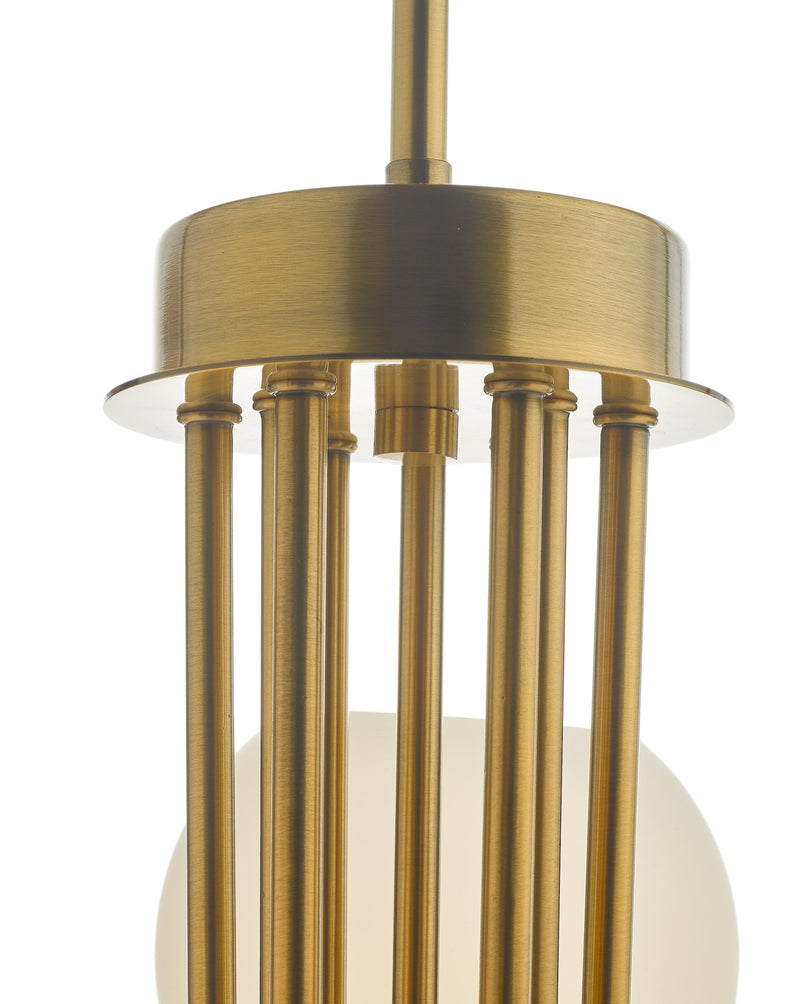 Load image into Gallery viewer, Dar Lighting IND1335 Indra Opal Glass Globe 9 Light Pendant Natural Brass - 35151
