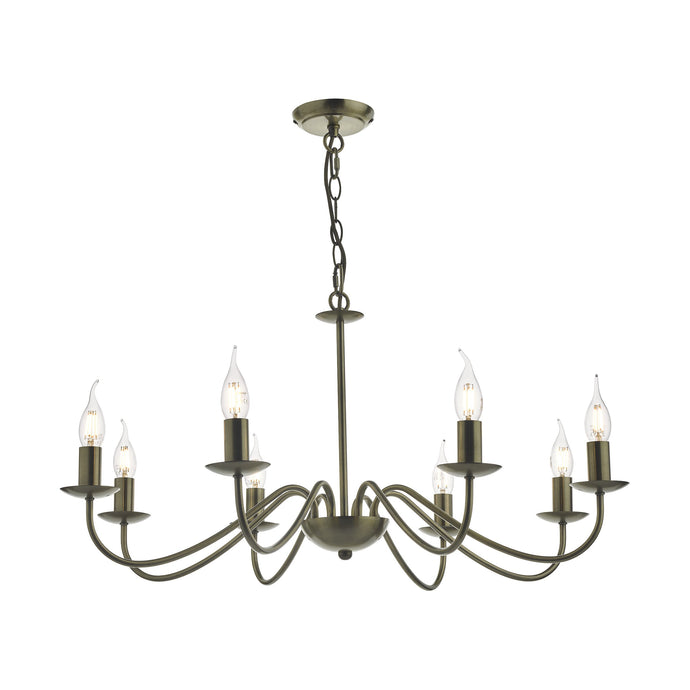 Dar Lighting IRW0875 Irwin 8 Light Pendant Dual Mount Antique Brass - 35159