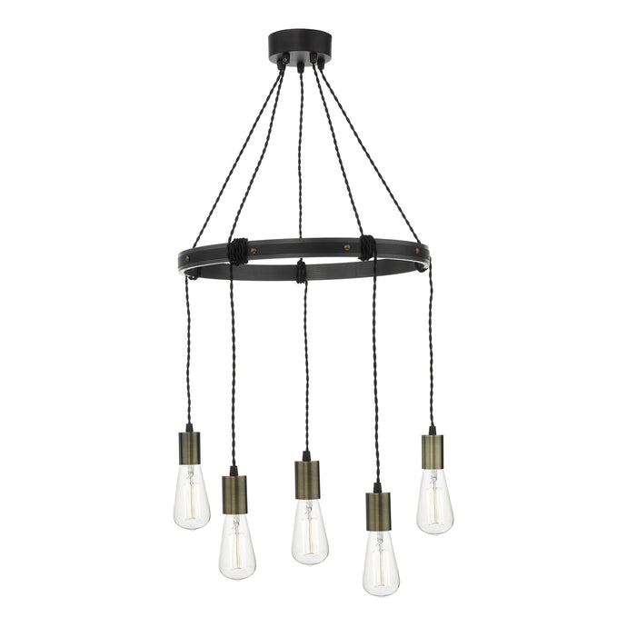 Dar Lighting IVA0531 Ivan 5 Light Pendant Rustic Wood Aged Brass Detail - 35164