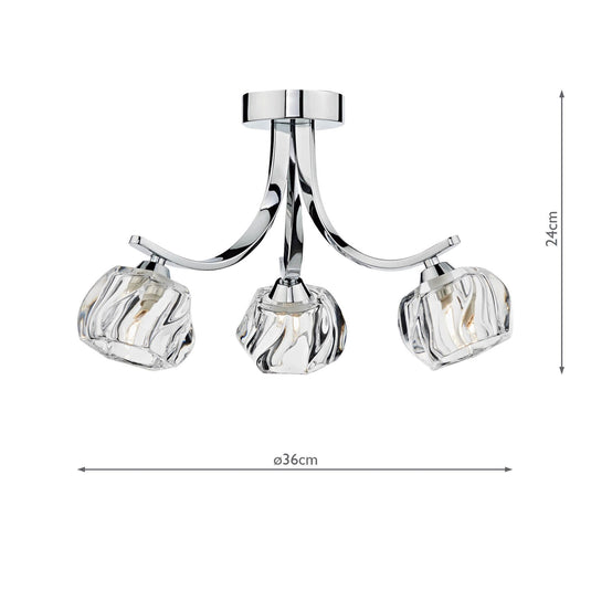 Dar Lighting IVY0350 Ivy 3 Light Semi Flush Polished Chrome - 20044