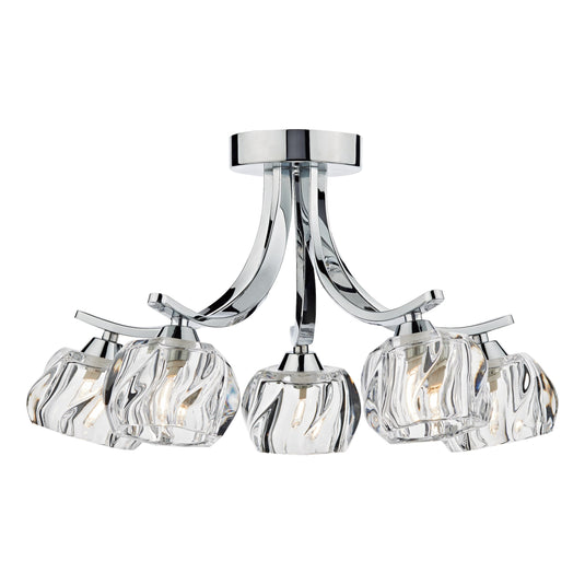 Dar Lighting IVY0550 Ivy 5 Light Semi Flush Polished Chrome And Clear Glass - 20045