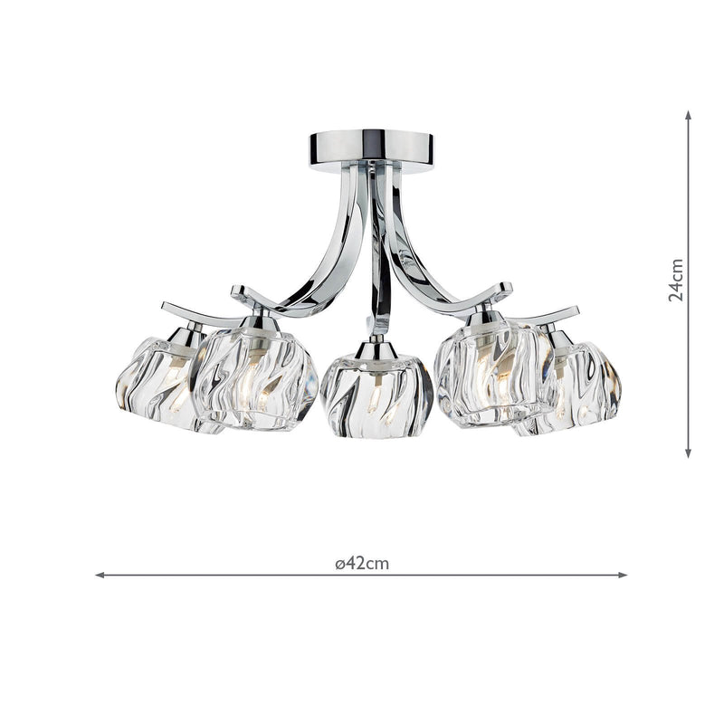Load image into Gallery viewer, Dar Lighting IVY0550 Ivy 5 Light Semi Flush Polished Chrome And Clear Glass - 20045
