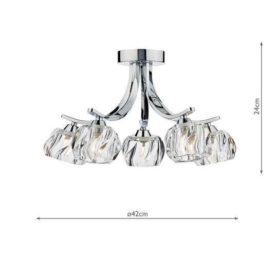 Dar Lighting IVY0550 Ivy 5 Light Semi Flush Polished Chrome And Clear Glass - 20045