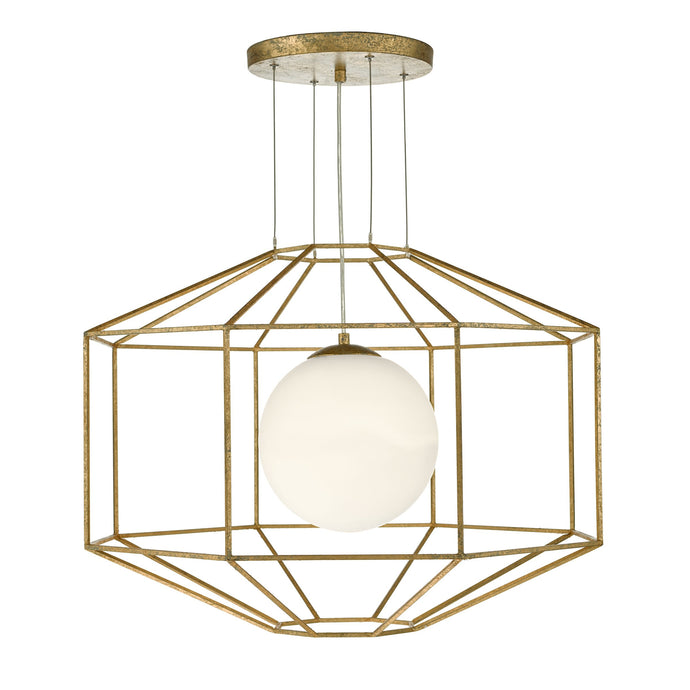 Dar Lighting IZM0135 Izmir 1 Light Pendant Hexagonal Old Gold Frame Opal Glass - 35166