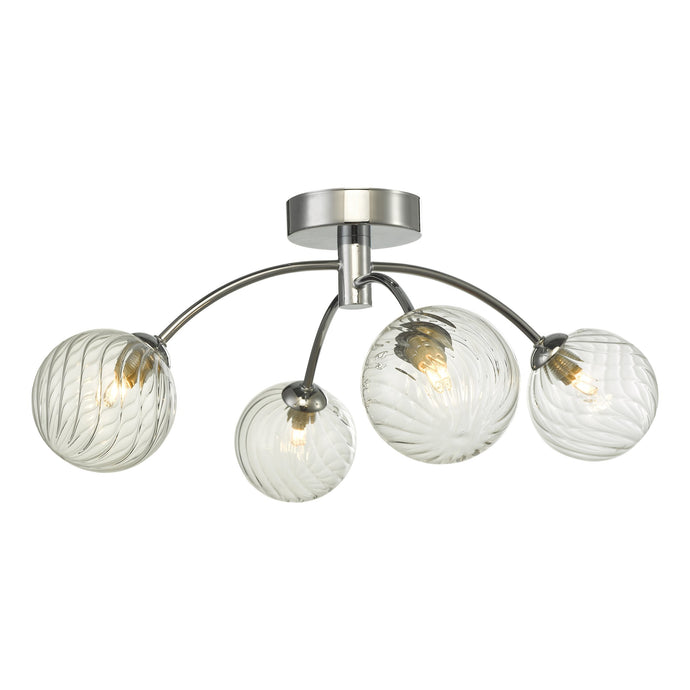 Dar Lighting IZZ0450-03 Izzy 4 Light Semi Flush Polished Chrome Twisted Glass - 35167