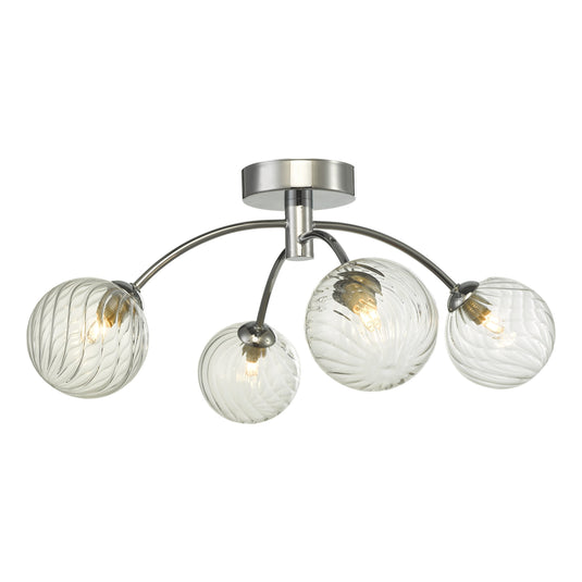 Dar Lighting IZZ0450-03 Izzy 4 Light Semi Flush Polished Chrome Twisted Glass - 35167