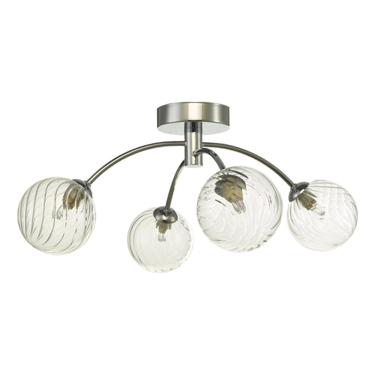 Dar Lighting IZZ0450-03 Izzy 4 Light Semi Flush Polished Chrome Twisted Glass - 35167