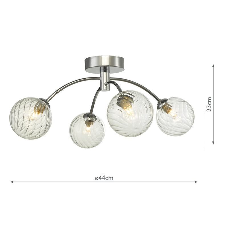 Load image into Gallery viewer, Dar Lighting IZZ0450-03 Izzy 4 Light Semi Flush Polished Chrome Twisted Glass - 35167
