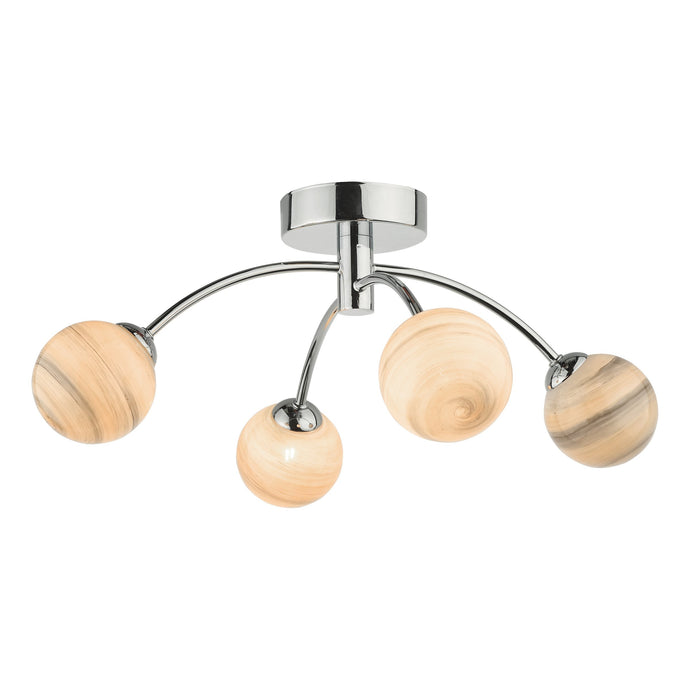 Dar Lighting IZZ0450-07 Izzy 4 Light Semi Flush Polished Chrome Swirl Glass - 30474