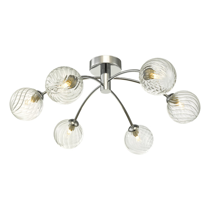 Dar Lighting IZZ0650-03 Izzy 6 Light Semi Flush Polished Chrome Twisted Glass - 27166