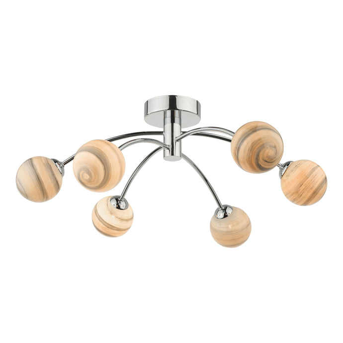 Dar Lighting IZZ0650-07 Izzy 6 Light Semi Flush Polished Chrome Swirl Glass - 35168