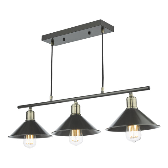 Dar Lighting JAL0361 Jalen 3 Light Bar Pendant Graphite Antique Brass - 36942