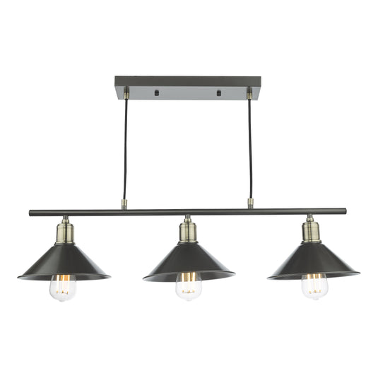 Dar Lighting JAL0361 Jalen 3 Light Bar Pendant Graphite Antique Brass - 36942