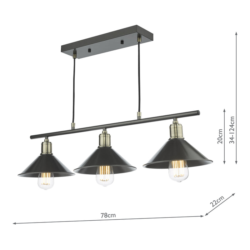 Load image into Gallery viewer, Dar Lighting JAL0361 Jalen 3 Light Bar Pendant Graphite Antique Brass - 36942
