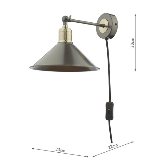 Dar Lighting JAL0761 Jalen 1 Light Wall Light Graphite Antique Brass - 36943