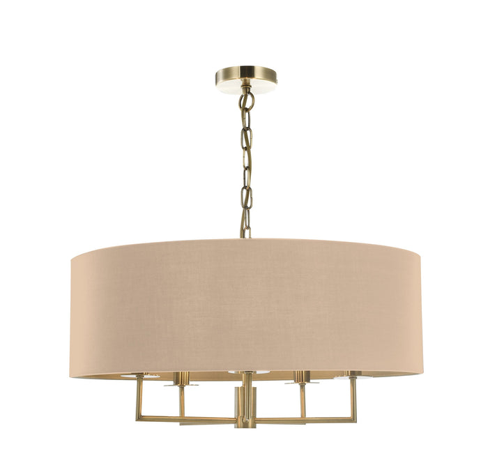 Dar Lighting JAM0501 Jamelia 5 Light Shadelier Antique Brass Taupe Shade - 36945