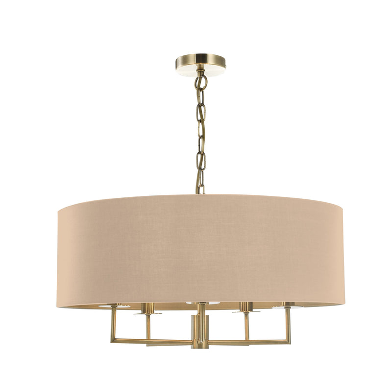 Load image into Gallery viewer, Dar Lighting JAM0501 Jamelia 5 Light Shadelier Antique Brass Taupe Shade - 36945
