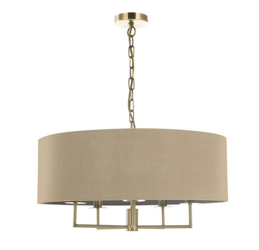 Dar Lighting JAM0501 Jamelia 5 Light Shadelier Antique Brass Taupe Shade - 36945