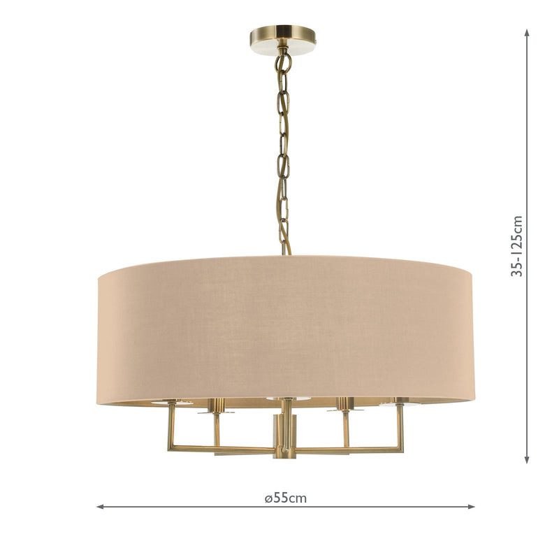 Load image into Gallery viewer, Dar Lighting JAM0501 Jamelia 5 Light Shadelier Antique Brass Taupe Shade - 36945
