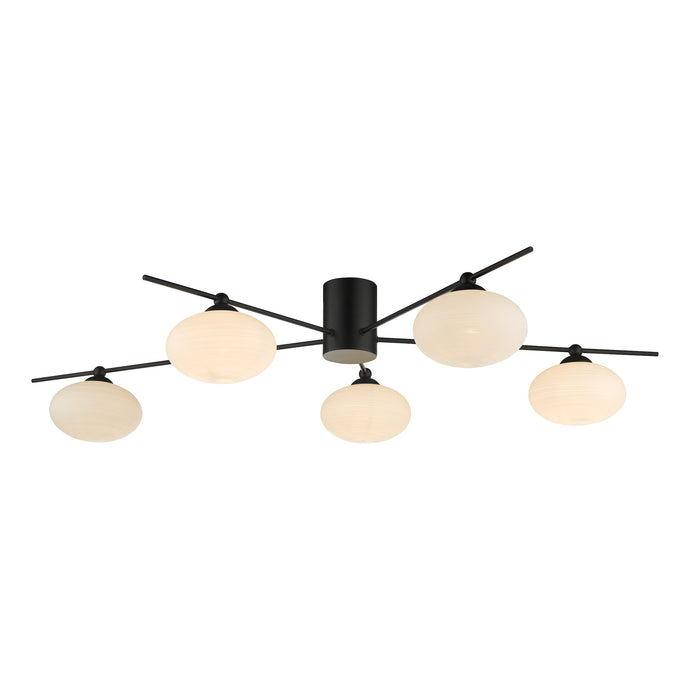 Dar Lighting JAS5422 Jasper 5 Light Semi Flush Ceiling Light Matt Black Opal Glass - 35177