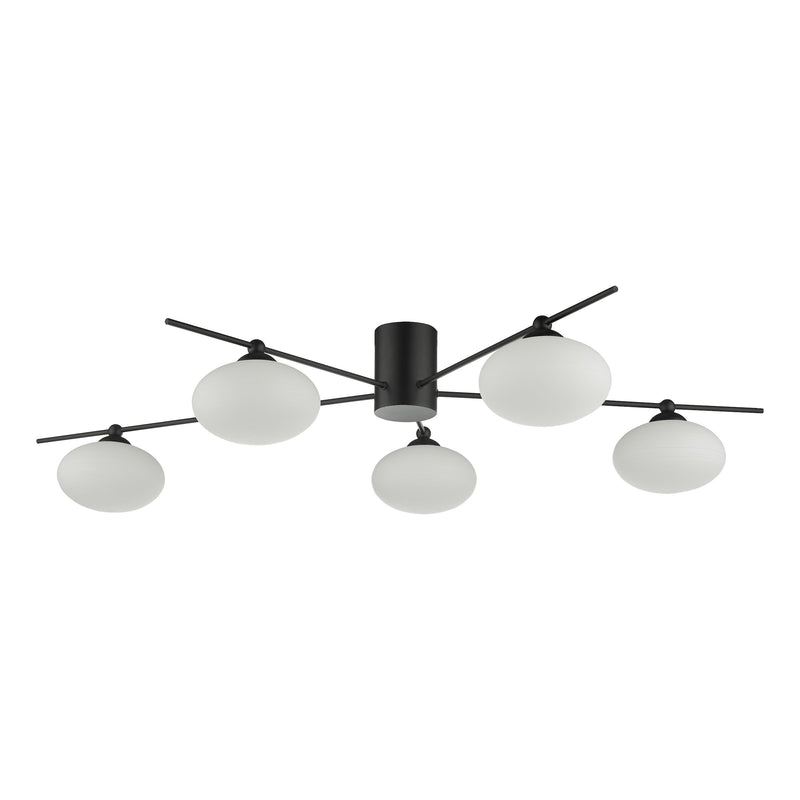 Load image into Gallery viewer, Dar Lighting JAS5422 Jasper 5 Light Semi Flush Ceiling Light Matt Black Opal Glass - 35177
