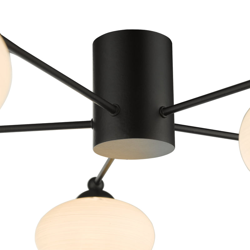 Load image into Gallery viewer, Dar Lighting JAS5422 Jasper 5 Light Semi Flush Ceiling Light Matt Black Opal Glass - 35177
