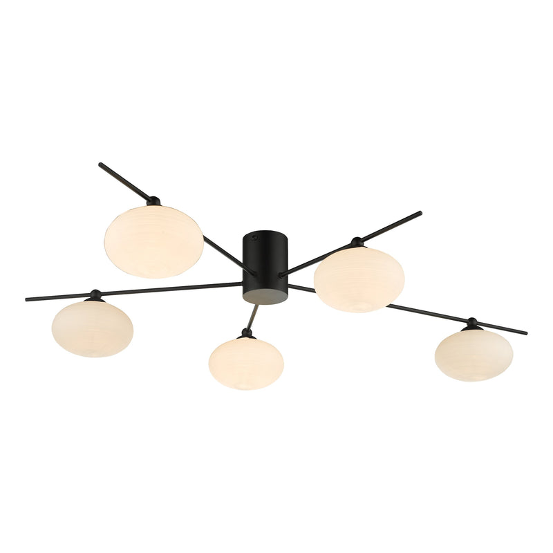 Load image into Gallery viewer, Dar Lighting JAS5422 Jasper 5 Light Semi Flush Ceiling Light Matt Black Opal Glass - 35177
