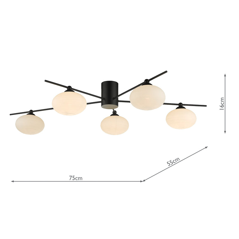 Load image into Gallery viewer, Dar Lighting JAS5422 Jasper 5 Light Semi Flush Ceiling Light Matt Black Opal Glass - 35177
