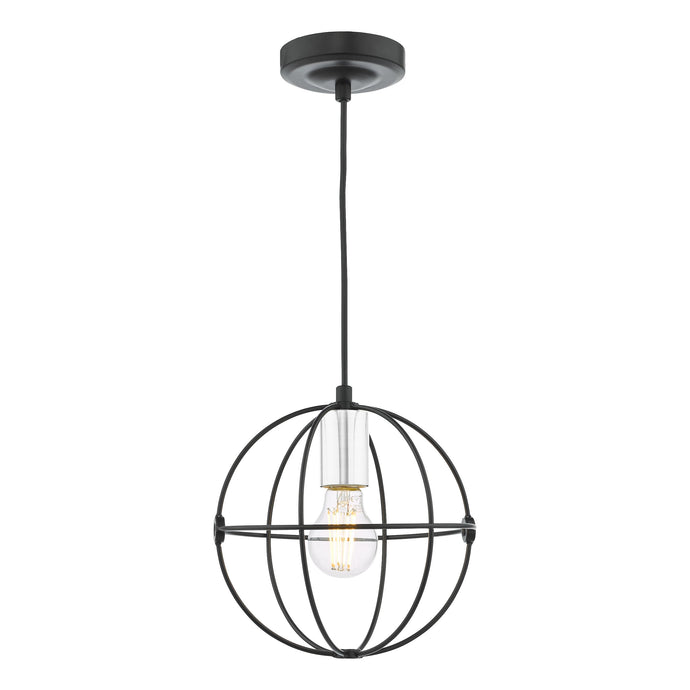 Dar Lighting JAV0150 Javari 1 Light Pendant Matt Black/Polished Chrome - 37140