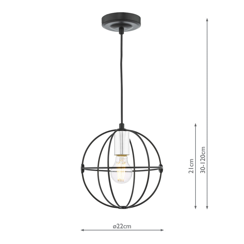 Load image into Gallery viewer, Dar Lighting JAV0150 Javari 1 Light Pendant Matt Black/Polished Chrome - 37140
