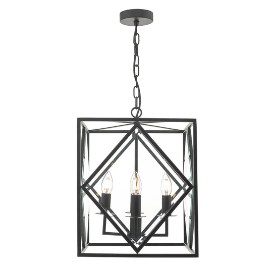 Dar Lighting JEP0422 Jepsen 4lt Lantern Black & Bevelled Edge Glass - 24156