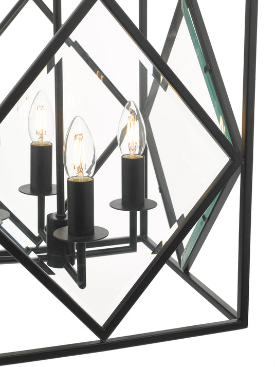 Dar Lighting JEP0422 Jepsen 4lt Lantern Black & Bevelled Edge Glass - 24156