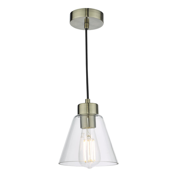 Dar Lighting JIE0175 Jie 1 Light Pendant Antique Brass Glass - 37141