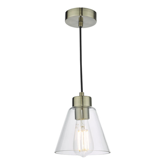 Dar Lighting JIE0175 Jie 1 Light Pendant Antique Brass Glass - 37141