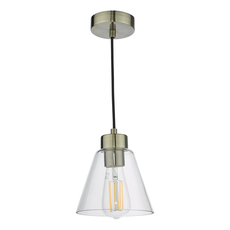 Load image into Gallery viewer, Dar Lighting JIE0175 Jie 1 Light Pendant Antique Brass Glass - 37141
