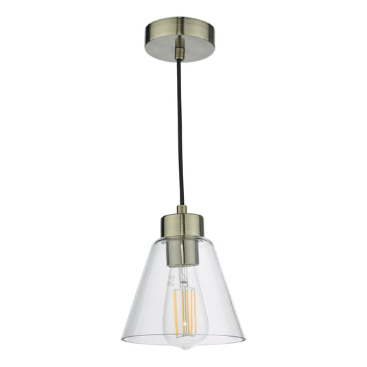 Dar Lighting JIE0175 Jie 1 Light Pendant Antique Brass Glass - 37141