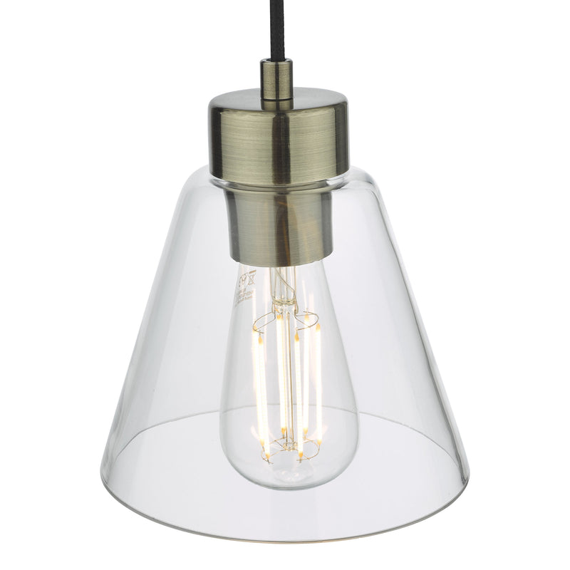 Load image into Gallery viewer, Dar Lighting JIE0175 Jie 1 Light Pendant Antique Brass Glass - 37141
