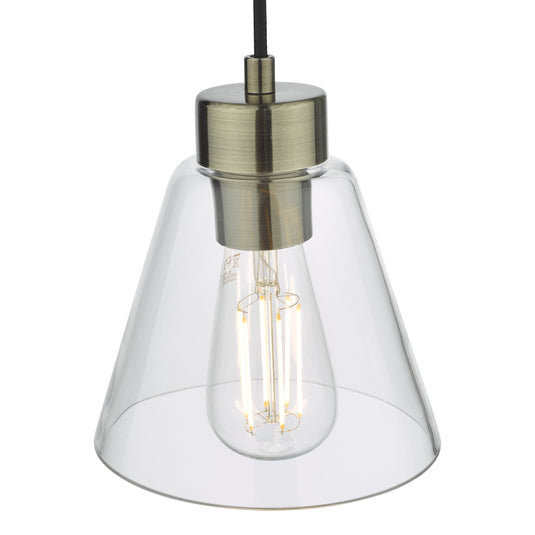 Dar Lighting JIE0175 Jie 1 Light Pendant Antique Brass Glass - 37141
