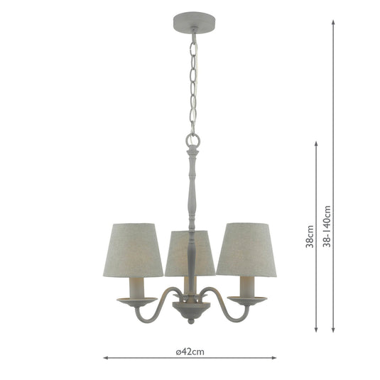 Dar Lighting JOA0339 Joanna 3lt Pendant Grey C/W Grey Shades - 35183